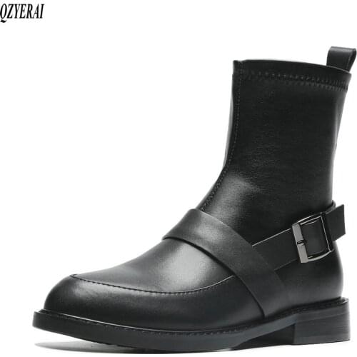 QZYERAI Fashion boots Genuine leather Female boots Womens boots Autumn winter cowhide Womens shoes Size 34-40