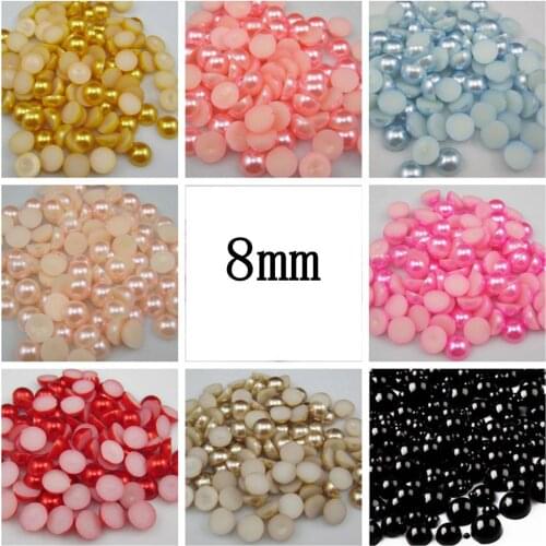 Size 8mm Mix Color Half Round ABS Imitation Pearl Bead Flat Back Scrapbook for DIY Craft Decoration (200pcs/lot)