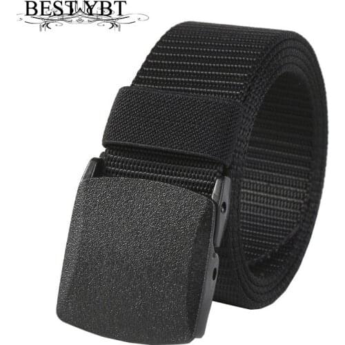 Best YBT Men Canvas Belt Plastic Automatic Buckle Belt Tide Sports Outdoor Nylon Iron-free Casual Pants New Fashion Men Belt