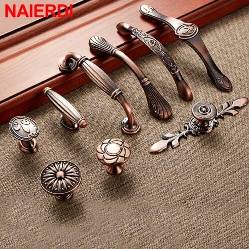 NAIERDI Red Bronze Series Cabinet Handles Zinc Alloy Antique Cabinet Pulls Drawer Knobs Wardrobe Door Handle Furniture Handle