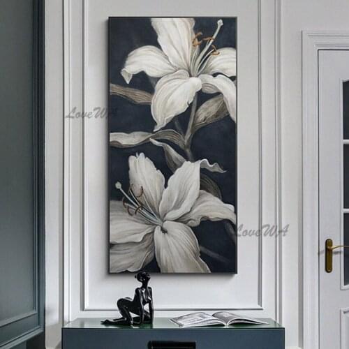 Handmade White Lotus Flower Oil Painting Abstract Paintings Art Flowers Unframed Decorative Pictures Home Decoration Wall Art
