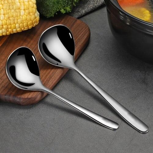 Stainless Steel Cutlery Soup Tablespoons Spoons of Food Kitchen Sets Korean Tea Circular Dinnerware Dinner Porridge Utensils
