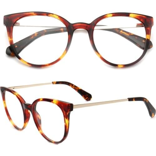 Women Cateye Eyeglass Frames for women Round Fashion Glasses Frames Spectacles Prescription acetate Metal Retro Eyewear