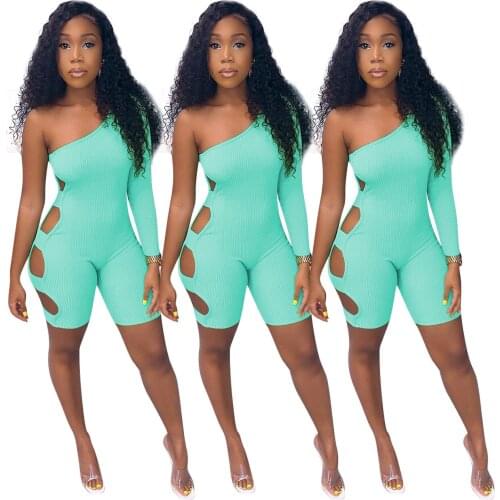 2021 Summer New Product Elegant Sexy Slim Fashion All Match Personality Street Solid Color Pit Stripe Off The Shoulder Jumpsuit