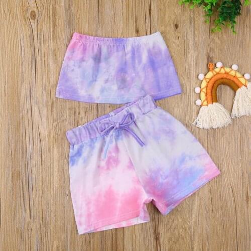 Girls Tie-dye Clothes Set, High Stretchy Sleeveless Cropped Tops + Drawstring Short Pants