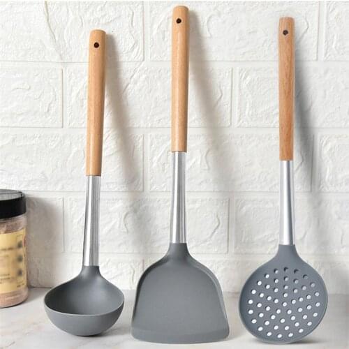 1pcs Cooking Tools Set Mini Silicone Turner Slotted Skimmer Spatula with Wooden Handle Cookware Kitchen Utensil