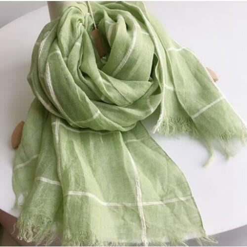 100% Linen Large Plaid Scarf Spring And Summer Sun Shade Vacation Scarves High Quality Foulard Shawls Scarves 60X180CM
