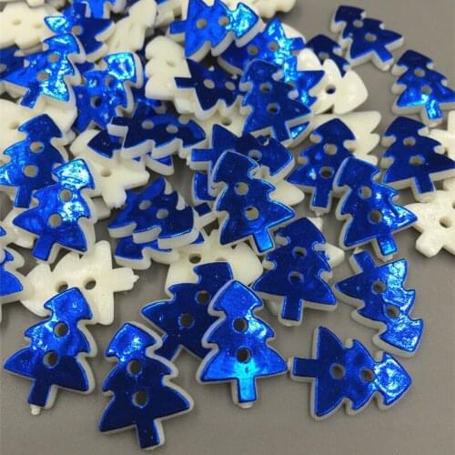 DIY 200pcs Blue Christmas tree Resin Buttons Sewing Crafts scrapbooking 17mm