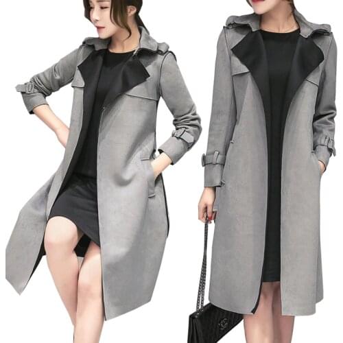 2019 Autumn Suede Trench Coat For Women Cardigan Long Overcoat Loose Large Size Female Windbreak Casual With Belt Outwear R563