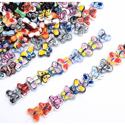 5/10/20pcs 14x18mm Colorful Butterfly Ceramic Beads Loose Spacer Glaze Jewelry Beads for Making Bracelet Diy Craft Home Decor