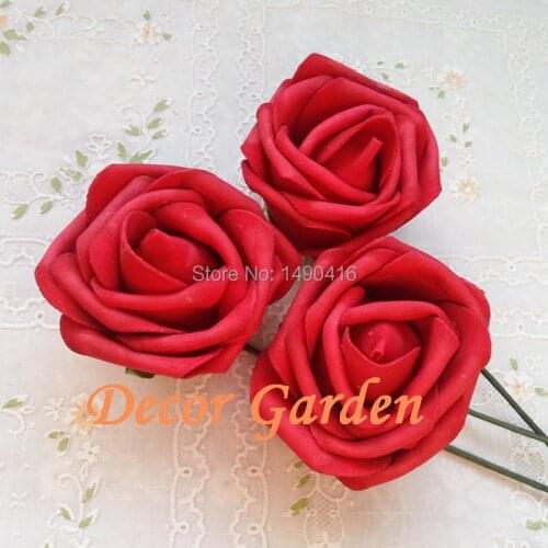 50PCS 7CM 13colors PE Dark Red Artificial Foam Roses For DIY Wedding Bouquet Wrist Roses Flowers Home Floral Decor