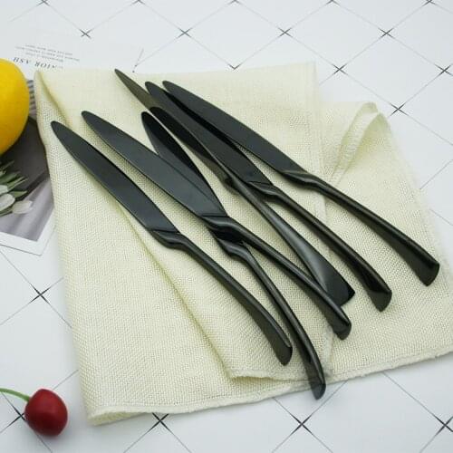 6pcs/set Stainless steel Steak Knife Black Sharp Knives set Table Fork Dinner Spoon Teaspoon Restaurant Cutlery Flatware Kitchen