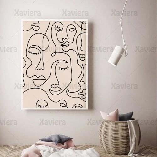 Abstract Woman Face Single Line Canvas Painting Minimalist Art Poster Single Line Face Painting Picture Decorating Bedroom Wall