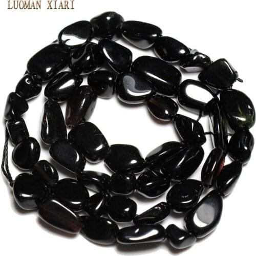 Wholesale Irregular Gravel Straight Hole Shape 5-8 mm Black Glass Beads For Jewelry Making DIY Bracelet Necklace Strand 15