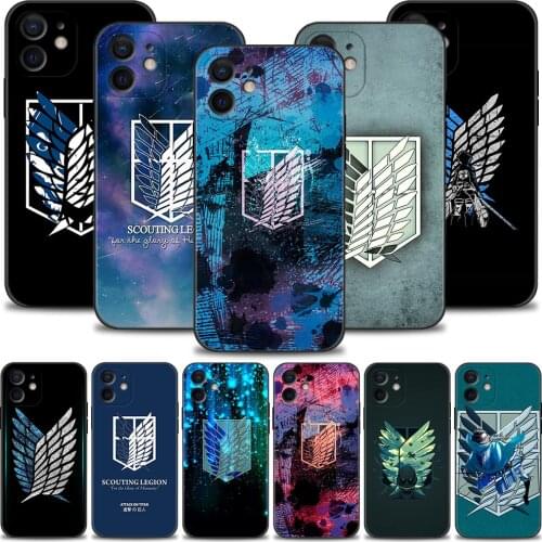 Attack On Titan Badge Phone Case For iPhone 13 12 11 Pro Max XS Max XR X 7 8 Plus 12 Mini 6S 5S SE 2020 Silicon Capa Black Shell