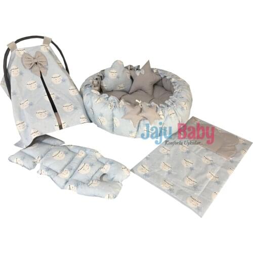 Jaju Baby Blue Moon Patterned Set Design Luxury Play Mat Babynest Babynest, Mothers Side Baby Bed, Retractable Play Mat