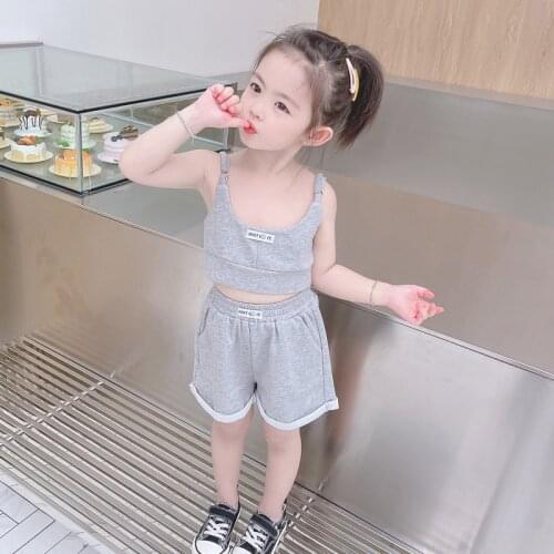 Kids Patchwork Sports Sets 2021 Summer Two Pieces Clothing Sets Sleeveless Shirt and Shorts Suit Thin Slim Tracksuit for Girl