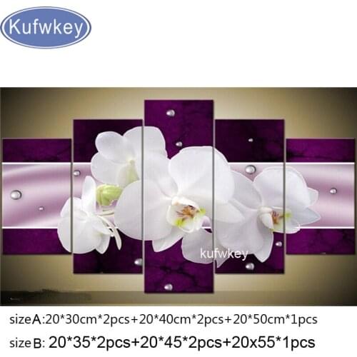 DIY Diamond Embroidery Orchid Square Pattern Rhinestone Sets Diamond Painting flower Cross Stitch Wall Decor Needlework 5pcs/set
