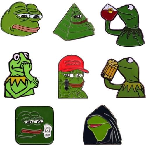 Pepe The Frog enamel pin Internet meme consisting of a green anthropomorphic frog brooch