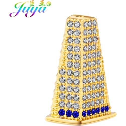 Juya DIY Tassels Jewelry Findings Micro Pave Zircon Tower Shape Bead Caps For Women Pearls Natural Stones Jewelry Making