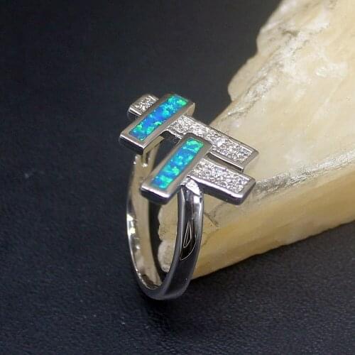 Hermosa Jewelry Australian Blue Opal Genuine 925 Silver Unique Band Ring Wedding Engagement Gifts for Women Size 6# 20214235