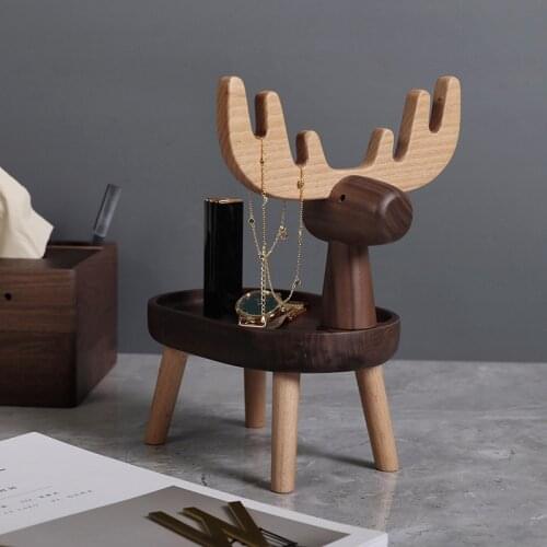 Creative Nordic Solid Wood Tabletop Household Porch Dressing Table Elk Decoration Key Jewelry Wallet Storage