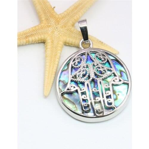 The Hands Round Abalone Seashells Natural Sea Shells Pendant Alloy Girls Fashion Jewelry Making Design Women DIY Accessory