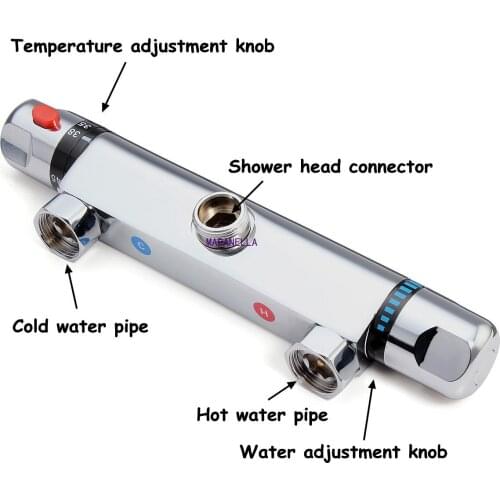 Brass Chrome Thermostatic Shower Faucet Mixer Value Dual Handle Bathroom Bathtub Shower Faucet Cold /Hot Wall Mounted