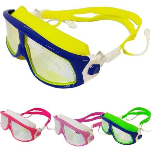 Summer Colorful Adjustable Kids Swimming Glasses Elasticity Waterproof Anti Fog UV Silicone Ultra Wide Angle Diving Goggles