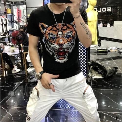 Hot drill Fashion Brand Mens Tshirts Tees Tops Excellent Quality Diamond stone T-shirt men Streetwear T Shirt
