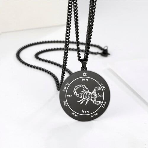LIKGREAT King Solomon Against Diseases Amulet Stainless Steel Pendant Necklace 7 Pentacle of Mars Scorpion Talisman Men Jewelry