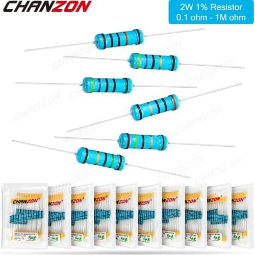 30 Pcs 2W 1% Metal Film Resistors Set 1ohm - 1M ohm 2Watt High Precision MF Fixed Resistance 1K 10K 100K 4R7 2K2 2.2K 4.7K 1Kohm