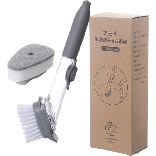 Multifunctional hydraulic pot washing brush Dish Bowl Washing Sponge Automatic Liquid Dispenser Kitchen Pot Cleaner Tool