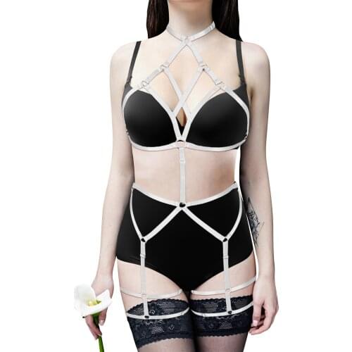 BDSM Erotic Lingerie Set Gothic Stockings Garter Belt Women Straps Cage Bra Sexy Body Bondage Suspenders Underwear Party Costume
