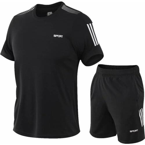 New mens sportswear 2021 summer two-piece mens short-sleeved T-shirt top shorts suit mens sportswear fitness running clothes