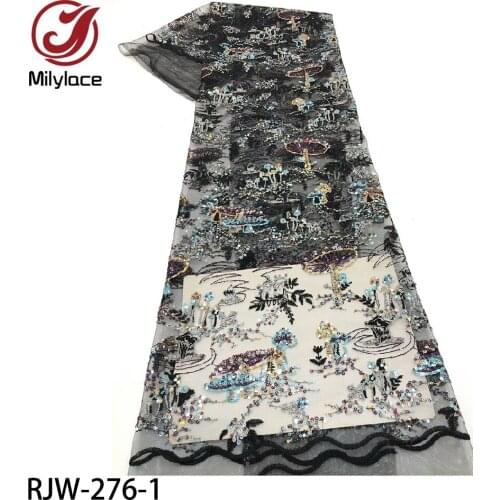 Latest African Net Lace Fabric High Quality Sequins Embroidered Lace French Tulle Lace for Party Dress RJW-276