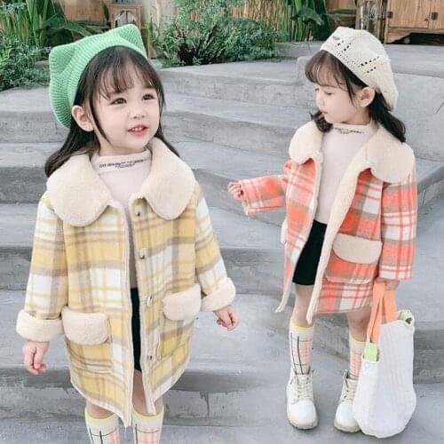 New Winter Baby Girls Coat 1-13Y Plus Velvet Baby Plaid Wool Coat Kids Fur Coat Baby Girl Thick Warm Coat Lattice Clothing CL221