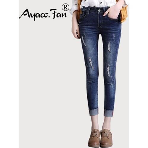 New Slim Mid Waist Skinny Jeans Female Cuffs Vintage Black Blue Ankle-Length Pencil Pants Women Jeans Plus Size 26-34 for Summer
