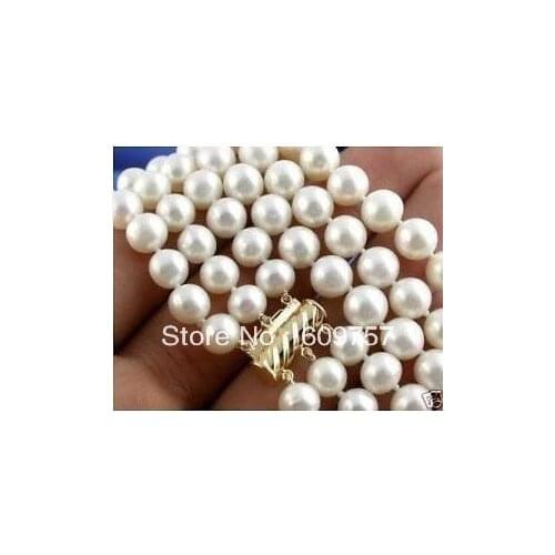 Use Natural Pearl NECKLACES Natural SUPER LONG wholesale real Natural 3Row 8-9MM white Akoya Cultured Freshwater Pearl Necklace