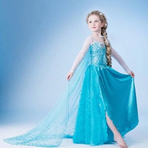 Princess Queen Party Gown Tulle Dresses 4-8 Years Kids Baby Girl Blue Fancy Dress Frozen Anna Elsa Cosplay Costume Dresses