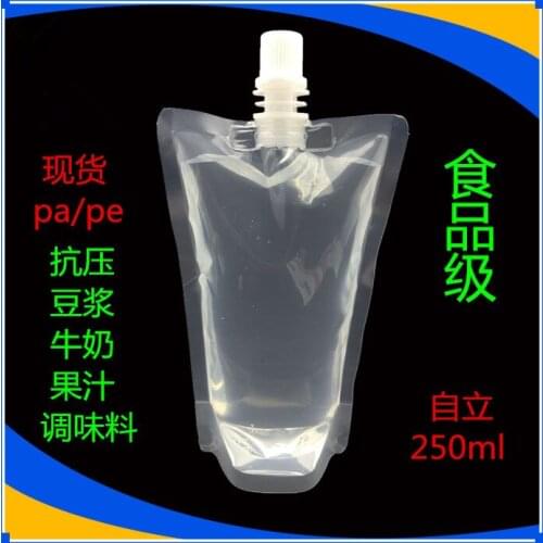 10*17cm 250ml 100Pcs/ Lot Jelly Clear Poly Doypack Spout Bag Juice Drinking Empty Stand Up PE Plastic Spout Party Package Pouch
