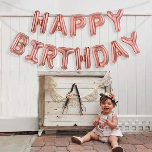 Happy Birthday Letter Balloons 16inch Foil Ballons Birthday Party Decorations Rose Gold Silver Black Globos Kids Gifts Supplies