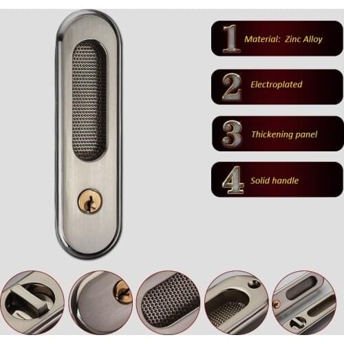 Hidden Zinc Alloy Sliding Door Lock handles for interior door locker door pull room door handle Pulls bathroom key lock