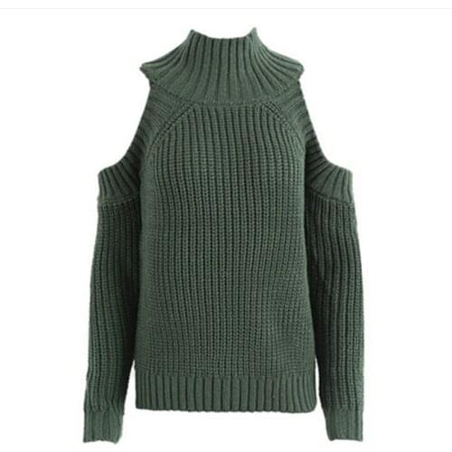 Fall And Winter Loose Knit Sweater New With Solid Color Off-The-Shoulder Sweater Womens Soft Warm Sweater Slim Womens Pullover