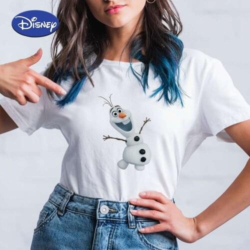 Disney Frozen Cute Olaf Printed Women Shirt Brands Summer Femme Casual O-neck T-Shirts Harajuku Hipster Comfy Oversized T Shirt