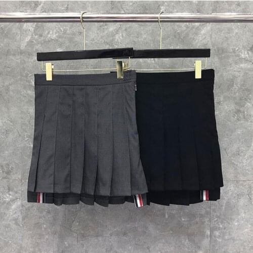 2021 Fashion TB Brand Women High Waist Slim Skirts Above Knee Mini Cotton Casual Summer Short Pleated Skirt