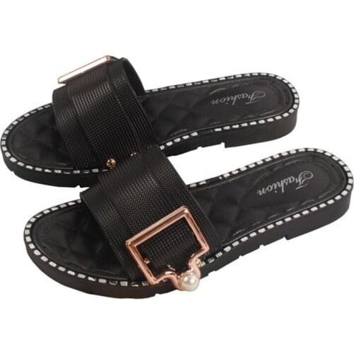 Womens shoes 2020 new fashion pearl button shoes soft soles comfortable non-slip wear slippers