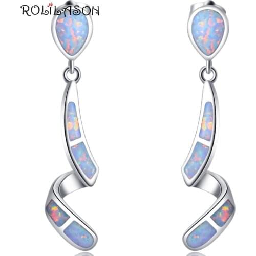 925 sterling Silver Drop Earrings Anniversary jewelry White Fire Opal Earrings for Women SE009
