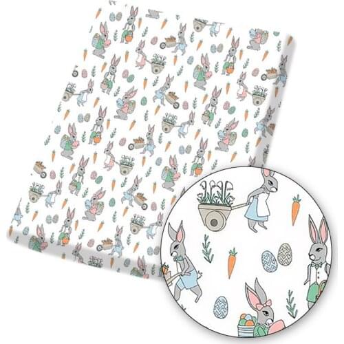 Easter Polyester Cotton Fabric Rabbits Printed Cloth Sheets Handmade Mask DIY Dress Supplies Home Textile Patchwork 45*145cm 1pc