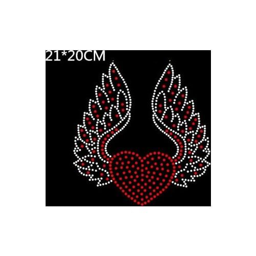 2pc/lot Angel wings heart hot fix rhinestone applique iron on transfer applique patches for shirt bag design stones